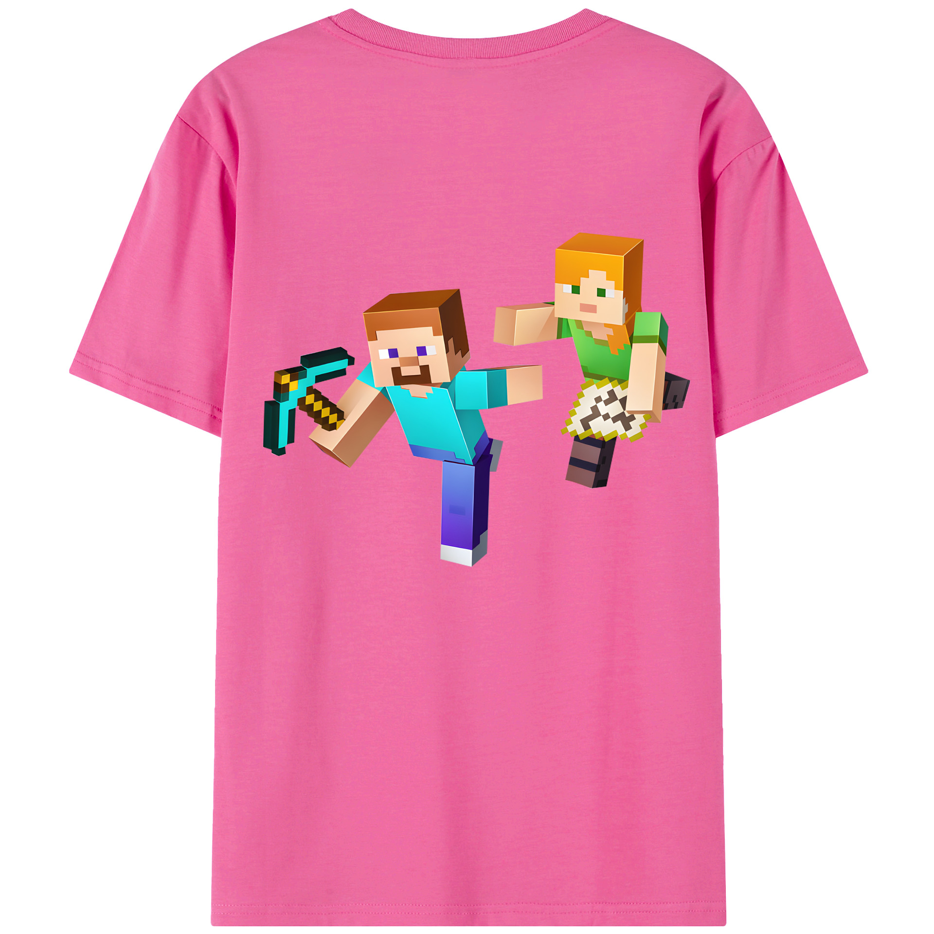 （画像用） マインクラフト ブロックの世界 Minecraft MC Block world レディース半袖Tシャツ(バックプリント)